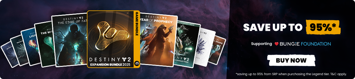 Destiny 2 Expansion Bundle 2025. 9 Games, Save up to 95% from SRP when purchasing the Legend tier. BUY NOW