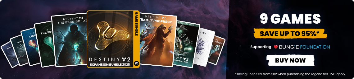 Destiny 2 Expansion Bundle 2025. 9 Games, Save up to 95% from SRP when purchasing the Legend tier. BUY NOW